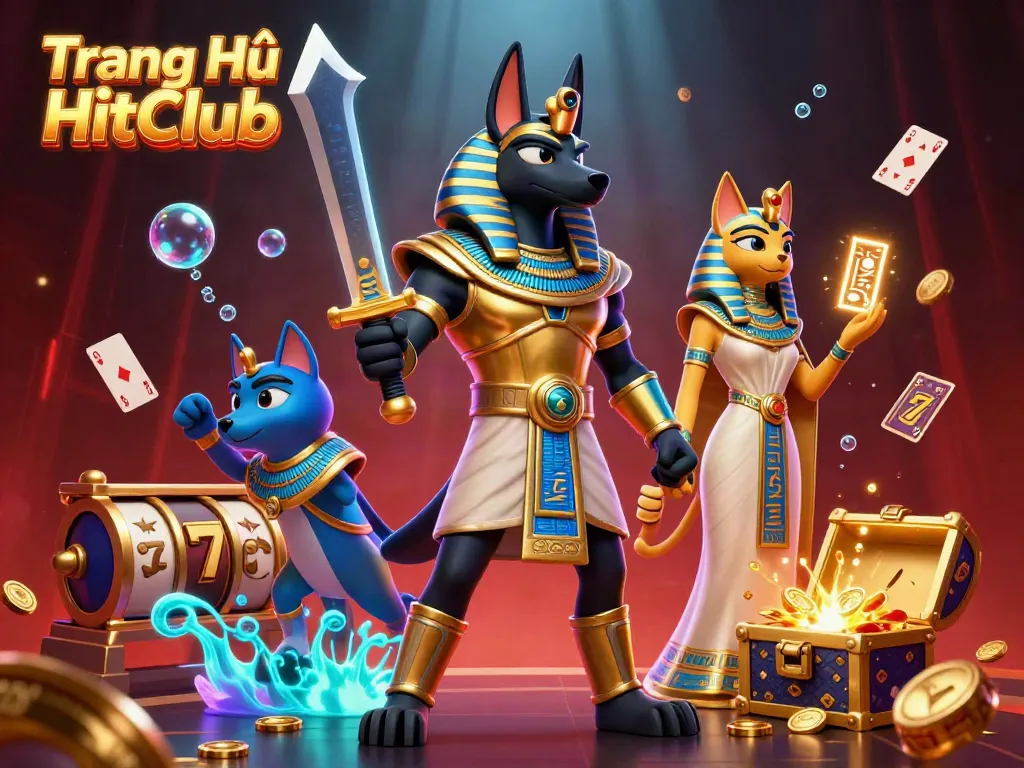 Experience winning moments at Trang Chủ HitClub with dynamic scenes of Anubis amidst casino excitement.