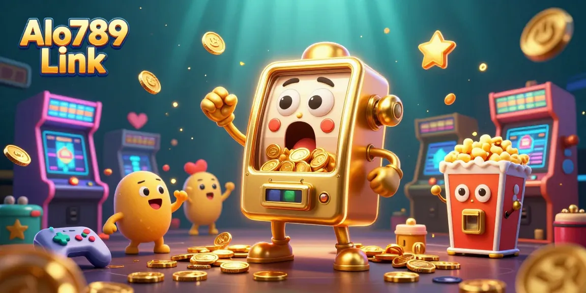 Spin to win with Alo789 Link as cheerful slot machines celebrate jackpots amidst vibrant casino graphics.