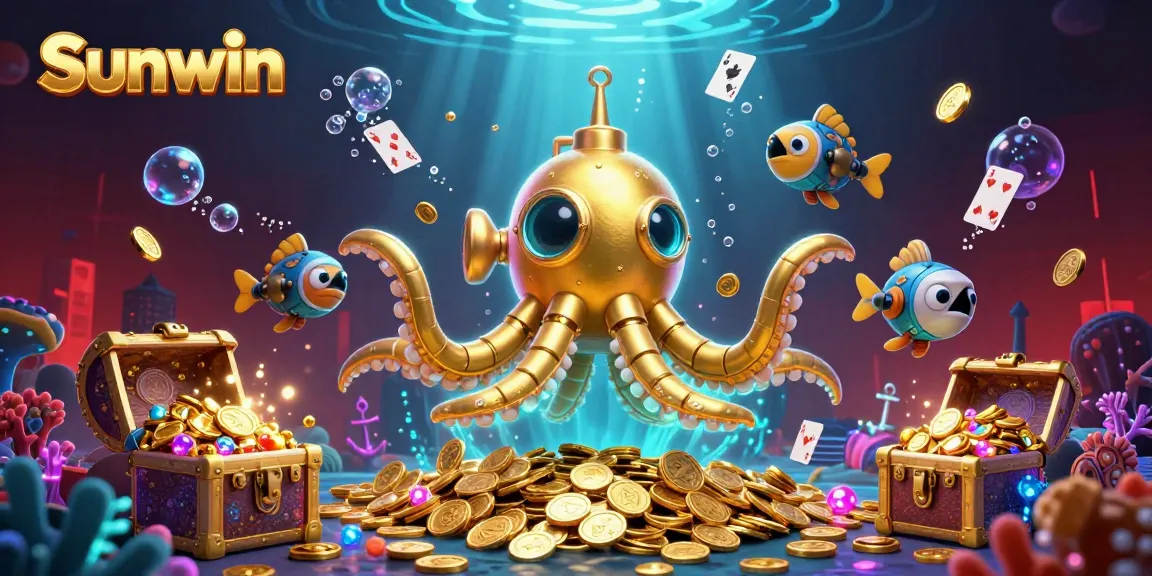 Experience the thrill of winning at Sunwin with vibrant underwater casino elements and dynamic characters.